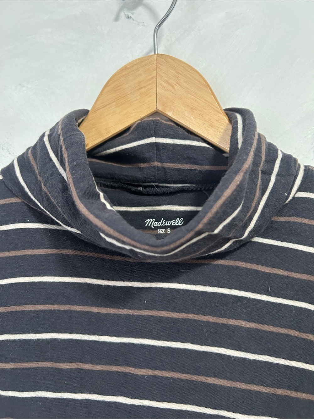 Madewell Whisper Cotton Turtleneck Top in Tessie Stripe small - Picture 8 of 9